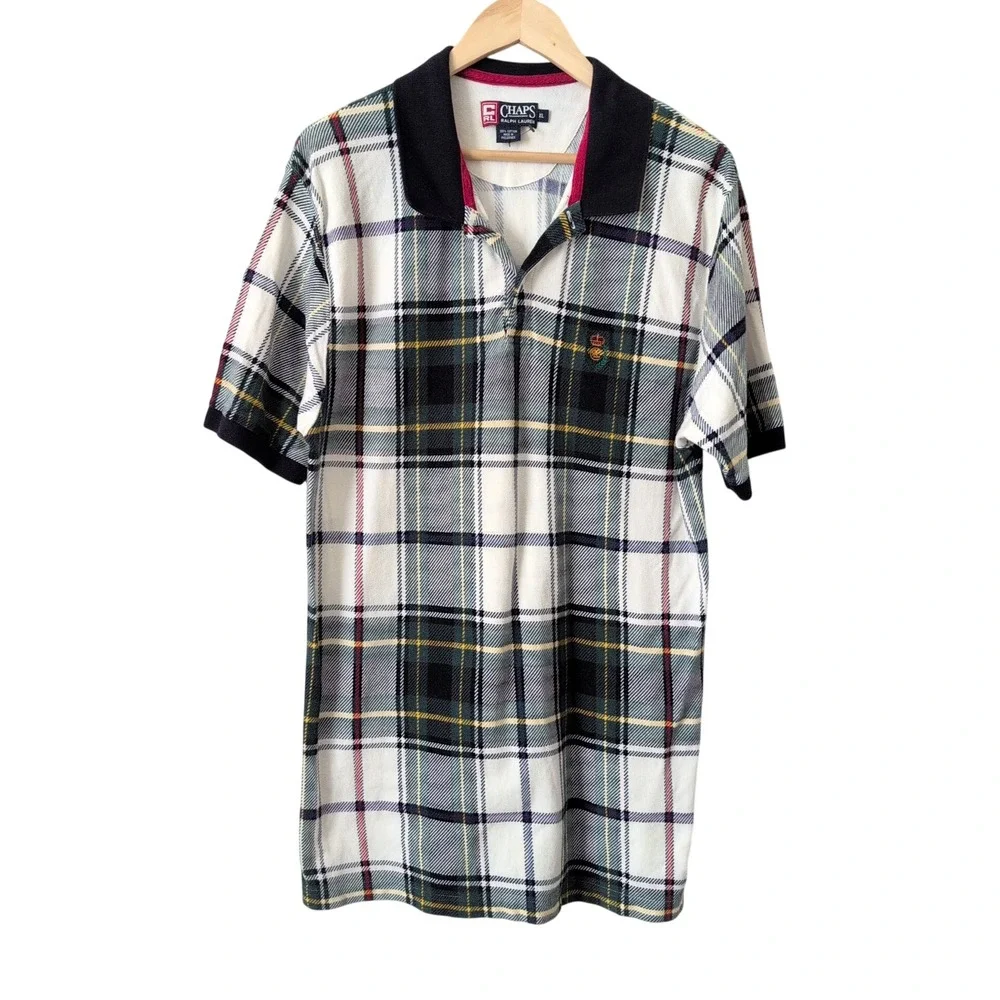 Vintage 90s Chaps Ralph Lauren Mens Plaid Polo Shirt XL Short‎ Sleeve Preppy Y2K